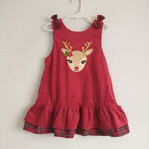 Rare Editions Jumper Dress Baby Toddler 3/3T Red Corduroy Christmas Reindeer